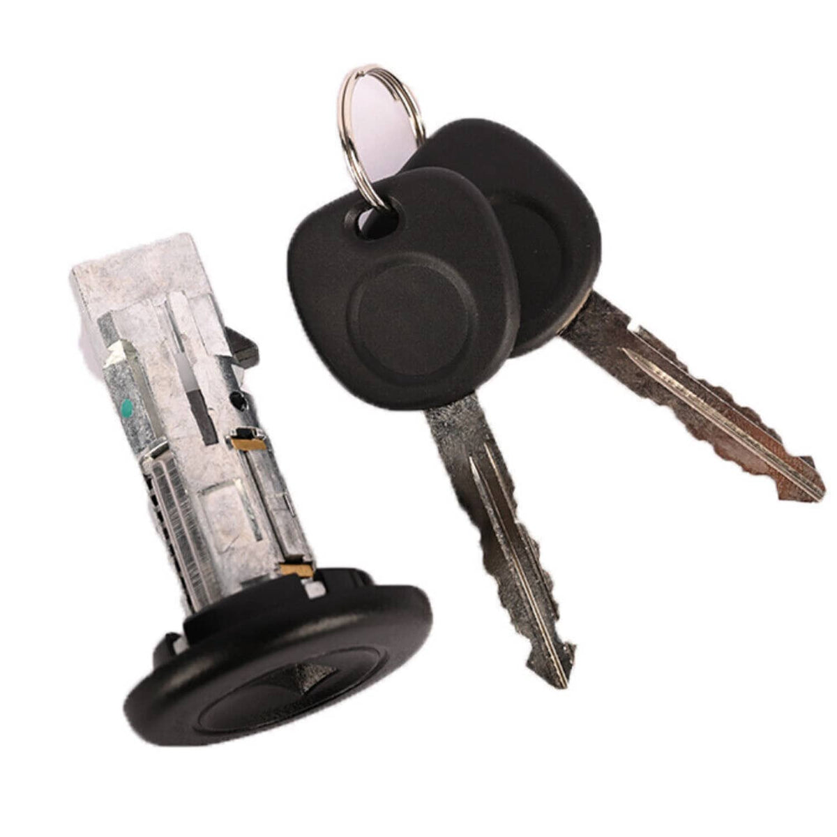 Ignition lock cylinder with two keys and black key housing, silver metal insert