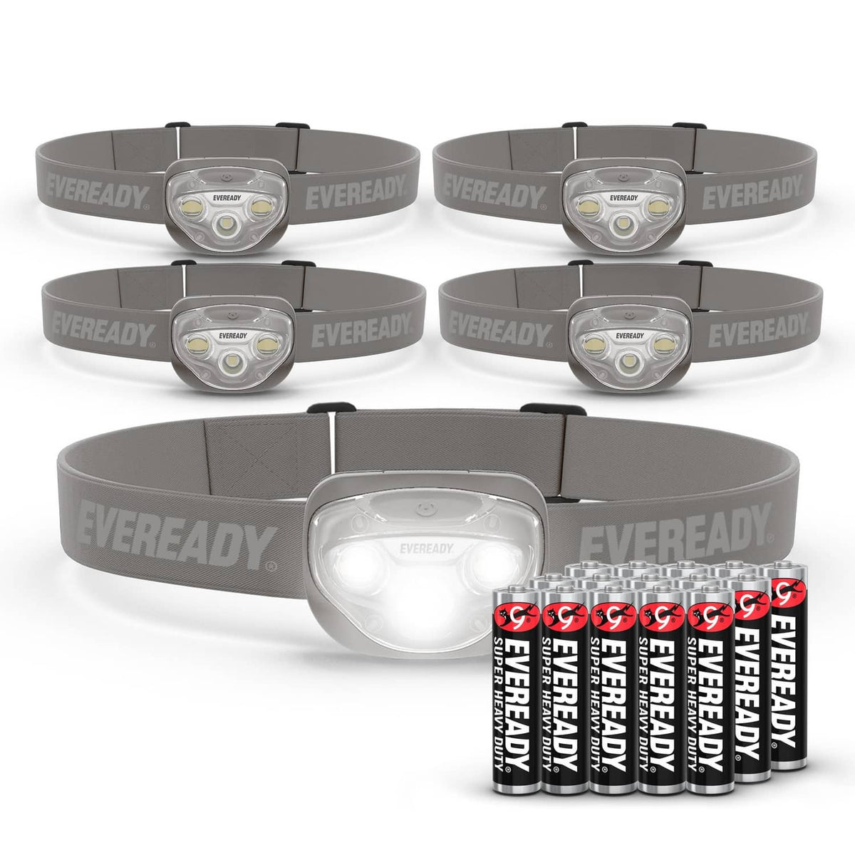 Gray EVEREADY LED headlamp set, five adjustable pivoting lights