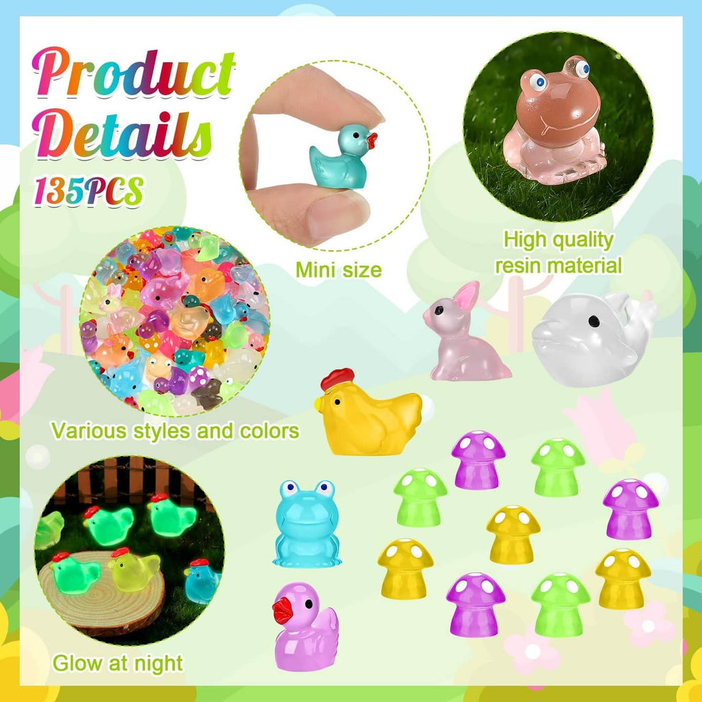 Mini resin duck figurines set with assorted colors, glow feature, 135 pcs