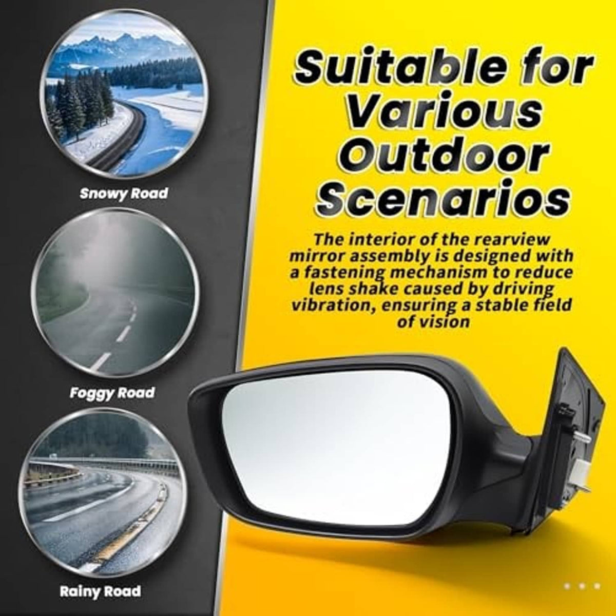 Left driver-side mirror assembly with black housing and clear mirror glass.