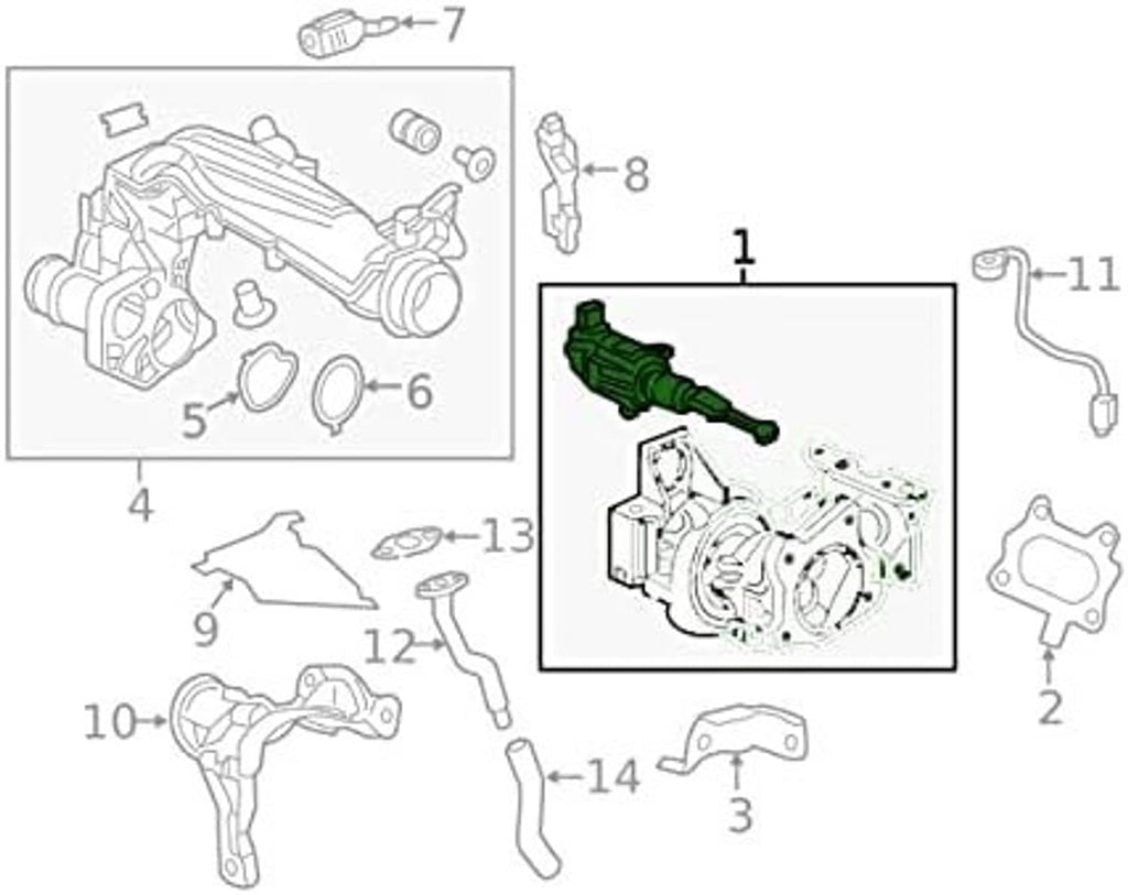 Turbo wastegate actuator solenoid valve diagram with numbered parts
