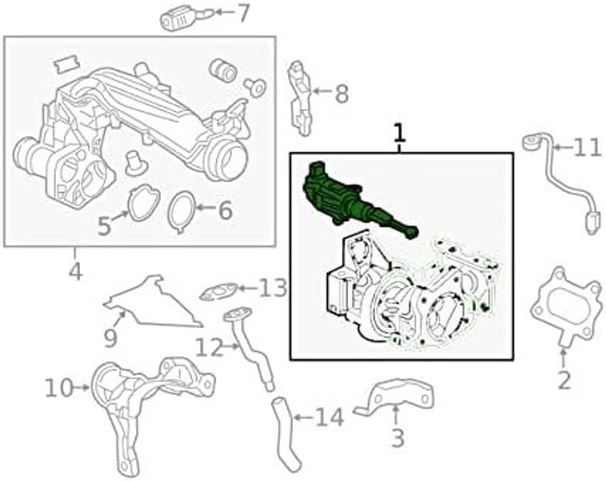Turbo wastegate actuator solenoid valve diagram with numbered parts