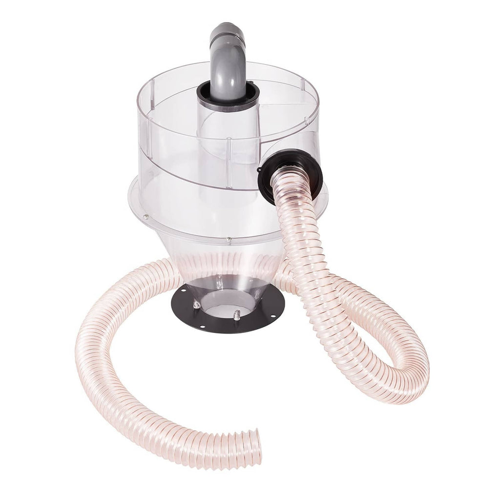 Cyclone dust separator with clear canister, two hoses, 4 in inlet for 5-10 gal tanks