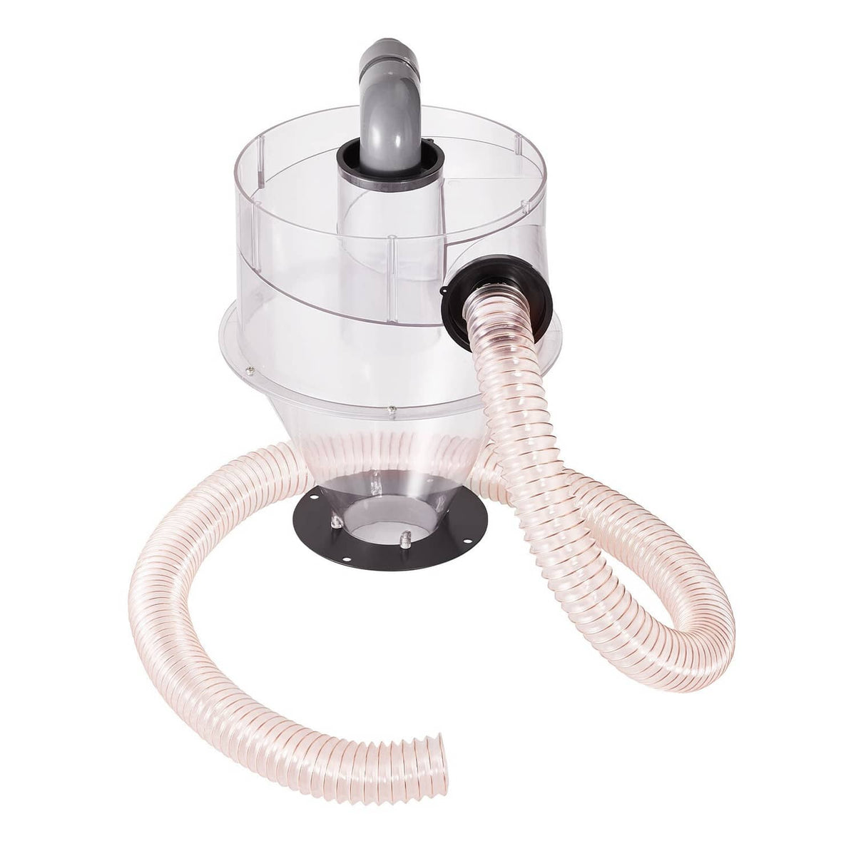 Cyclone dust separator with clear canister, two hoses, 4 in inlet for 5-10 gal tanks
