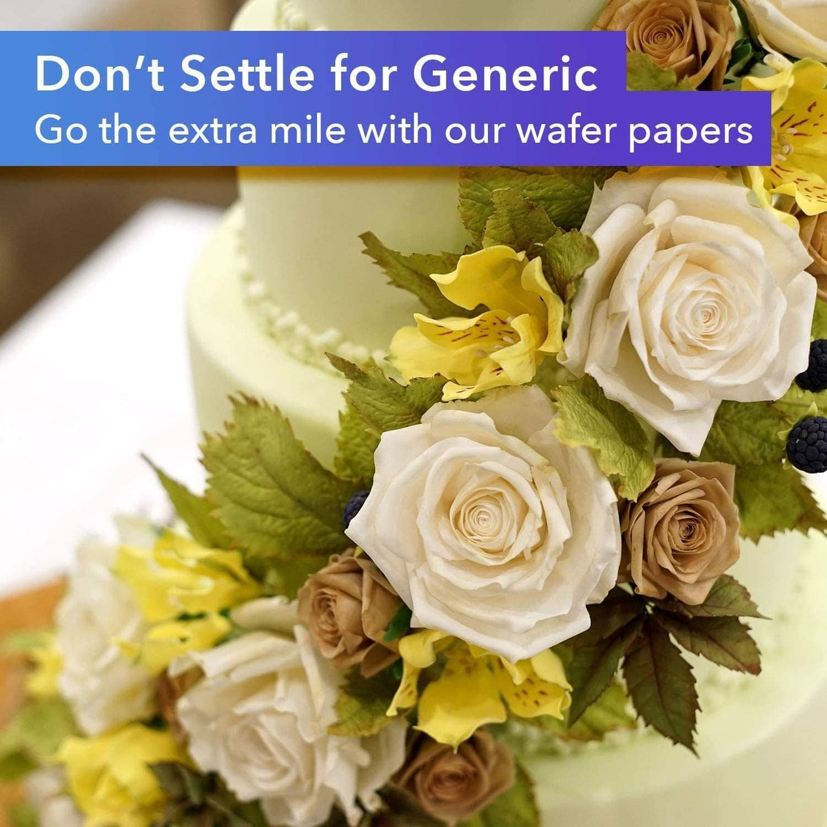 Rose-topped cupcake with colorful decorations, for edible wafer paper decorating