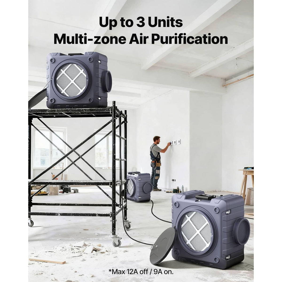 Gray HEPA negative air machine unit with front fan intake and stacked setup