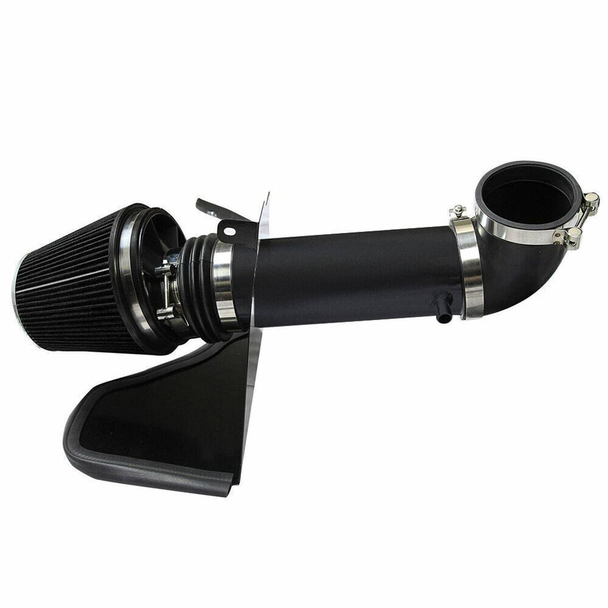 Cold air intake kit with heat shield: black cone air filter and intake tube