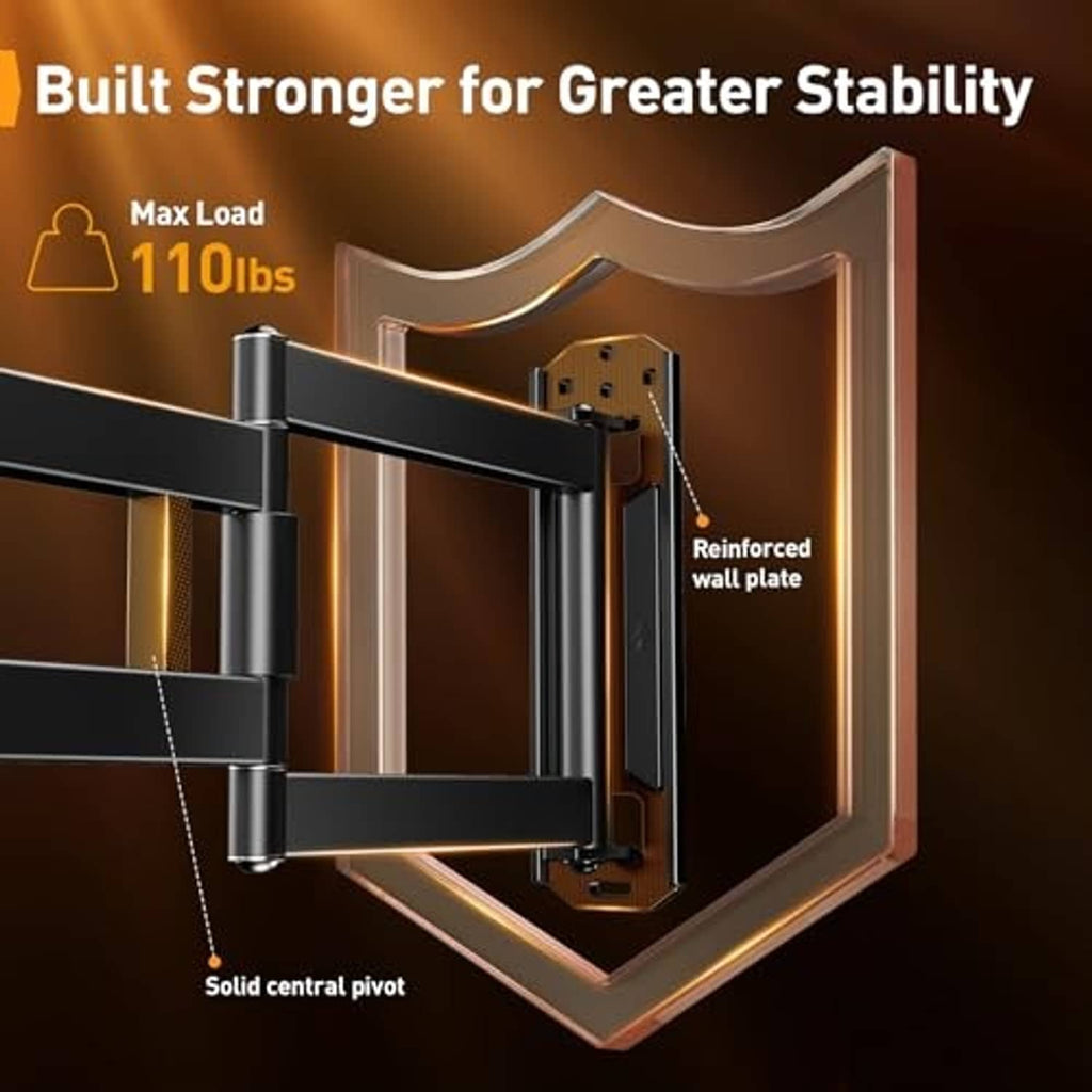 TV wall mount with reinforced wall plate and solid central pivot