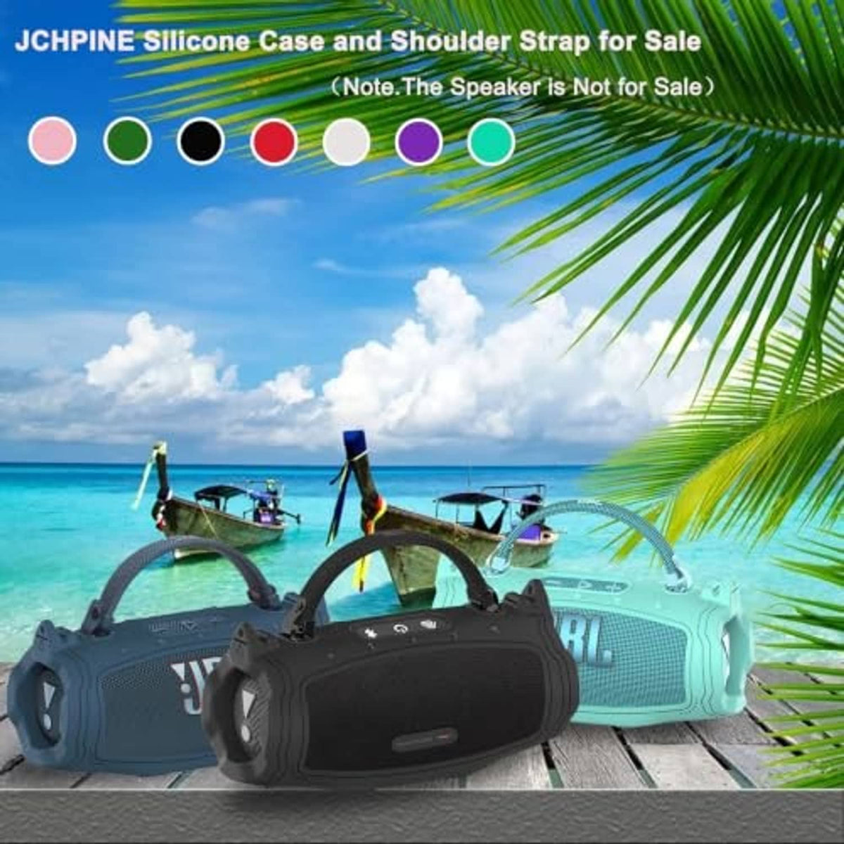 Black silicone speaker case and shoulder strap, protective cover for portable speaker