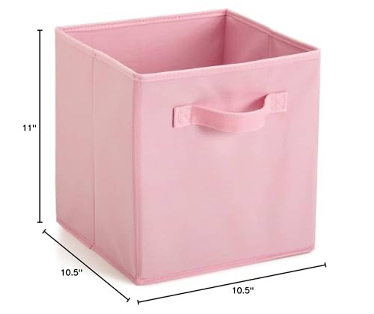 Pink fabric cube drawer with handle; 11 in height, 10.5 in square base