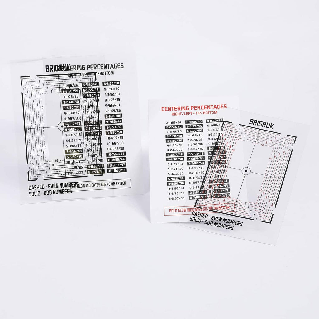 BRIGRUK centering percentage chart cards, overlapping left and right layout diagrams