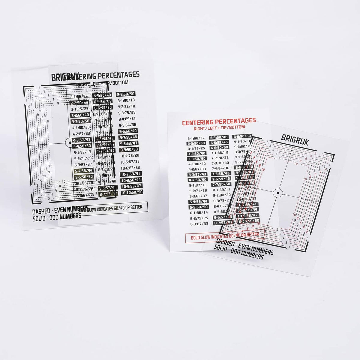 BRIGRUK centering percentage chart cards, overlapping left and right layout diagrams