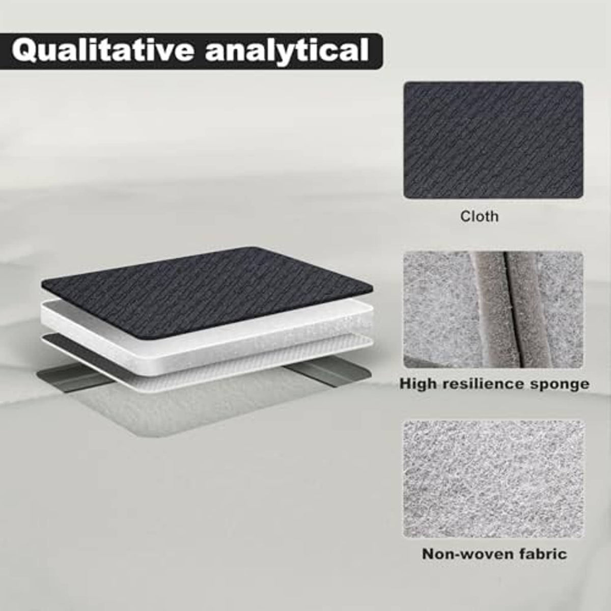 Cloth seat cover with non-woven fabric and high-resilience foam layer for cushioning.