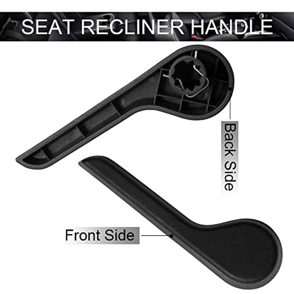 Black seat recliner handle with front-side and back-side views