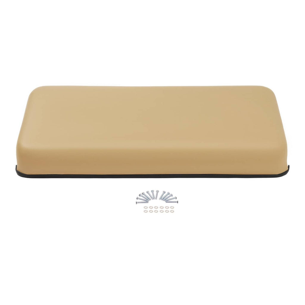 Tan front seat bottom cushion with black trim and included mounting hardware