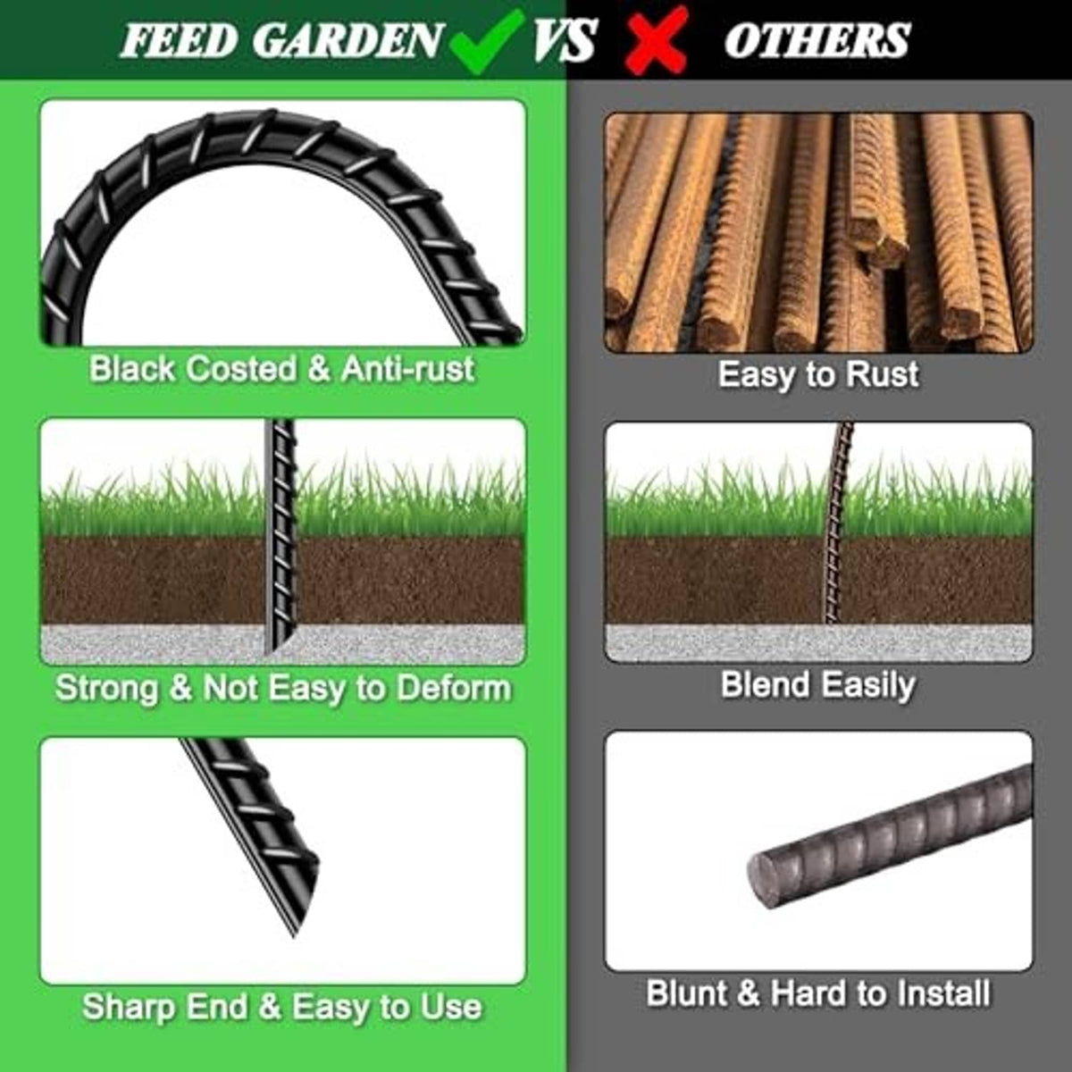Black coated J hook rebar stakes, sharp pointed ends for easy installation