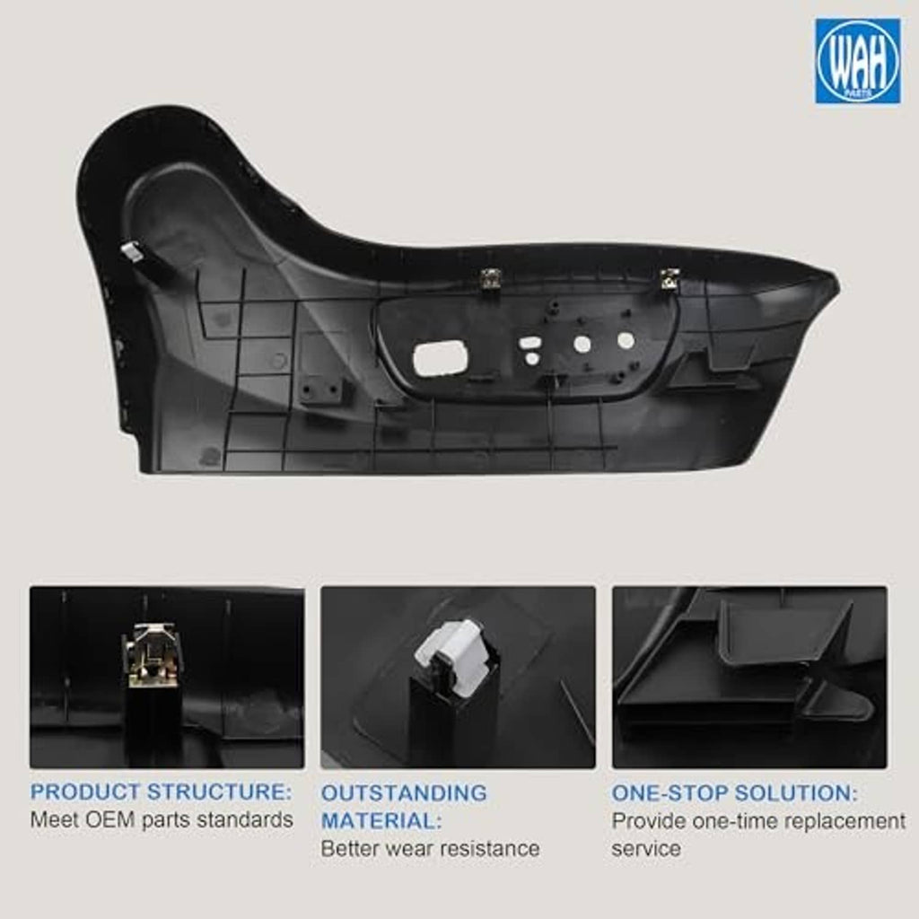 Black front left seat trim panel inner backing with molded mounting structure