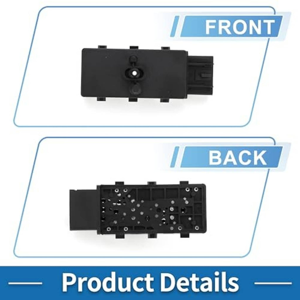 Power seat switch front and back views with connector side sockets