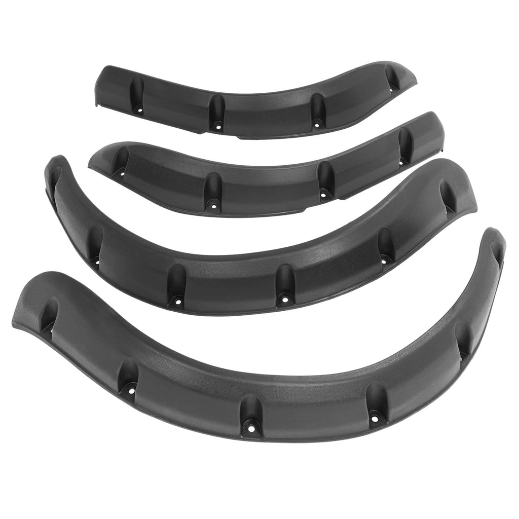 Black 4-piece fender flare set with raised tabs and predrilled screw holes