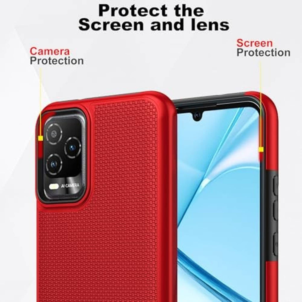 Red textured case with camera protection and screen protector cover