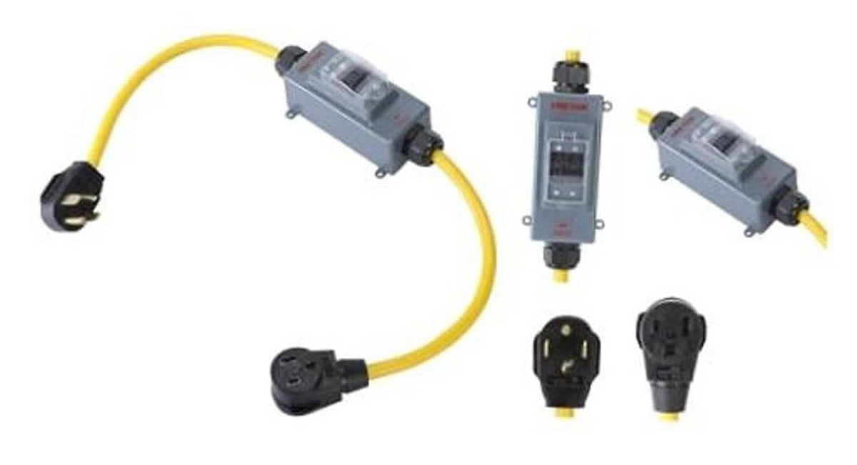 Electrical adapter cable with switch module, 14-30P plug and 6-50R receptacle end