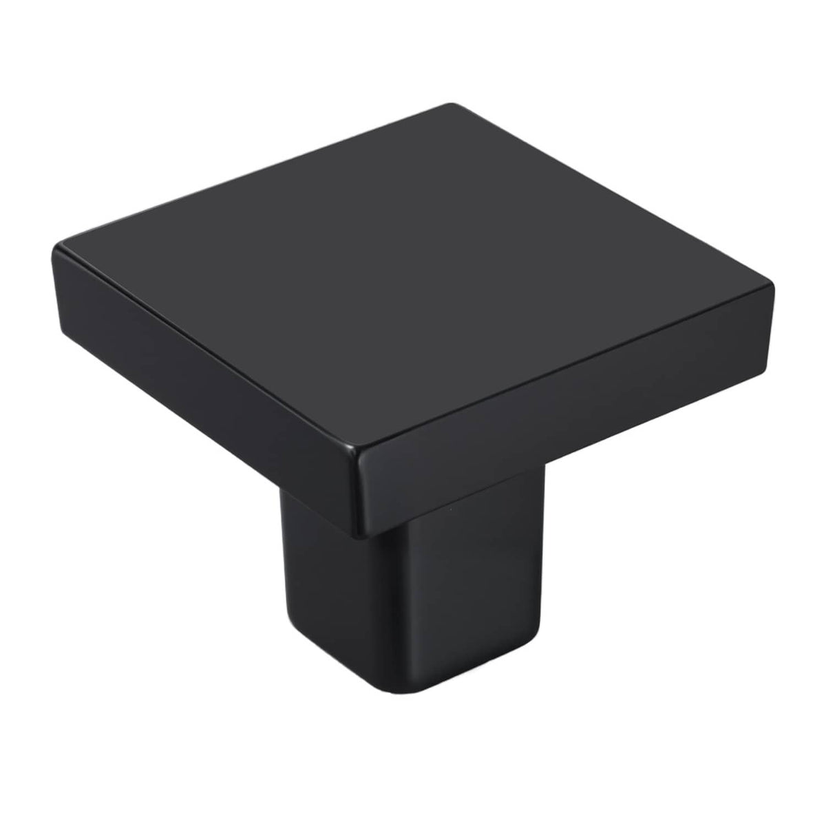Square cabinet knob in black zinc alloy, rounded base and short spindle