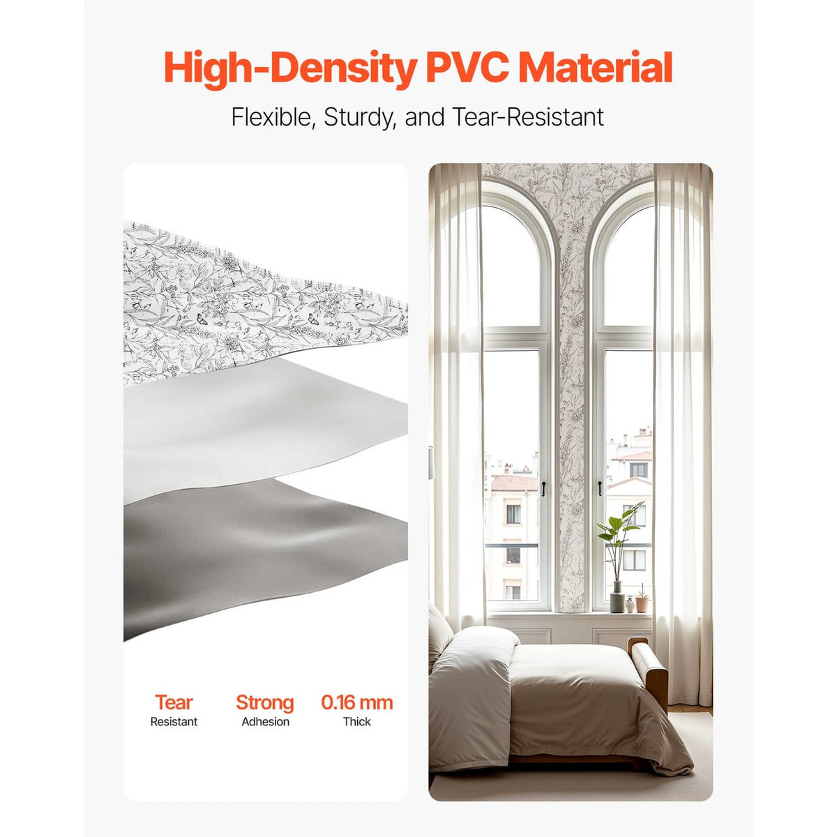 Self-adhesive wallpaper roll, high-density PVC look with botanical black line art
