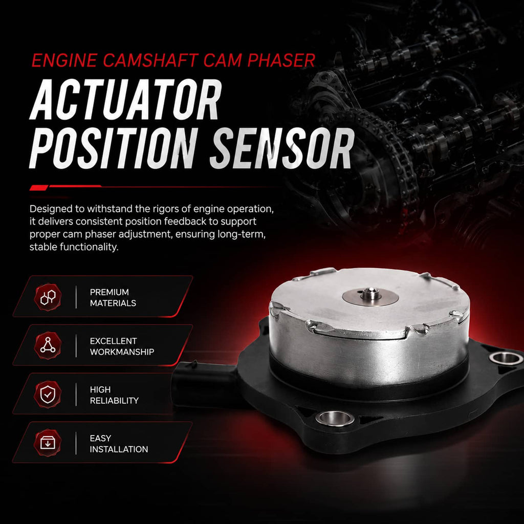 Camshaft phaser actuator position sensor with silver top and black mounting base