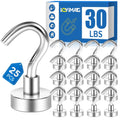 Stainless steel magnetic hooks set with curved S hooks, 30 lb rating, 25-piece pack