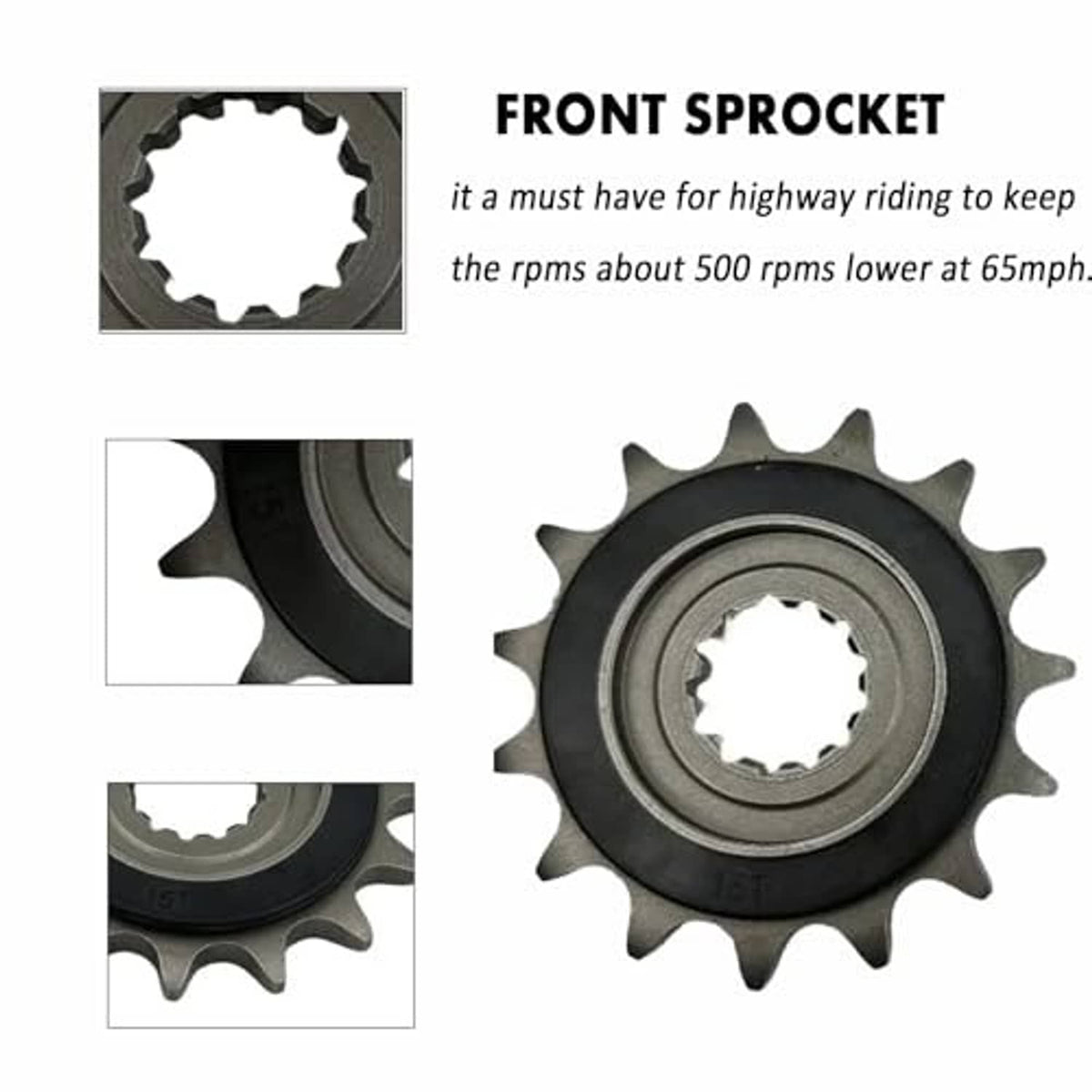Motorcycle front sprocket with 13T marking, dark steel, inner spline