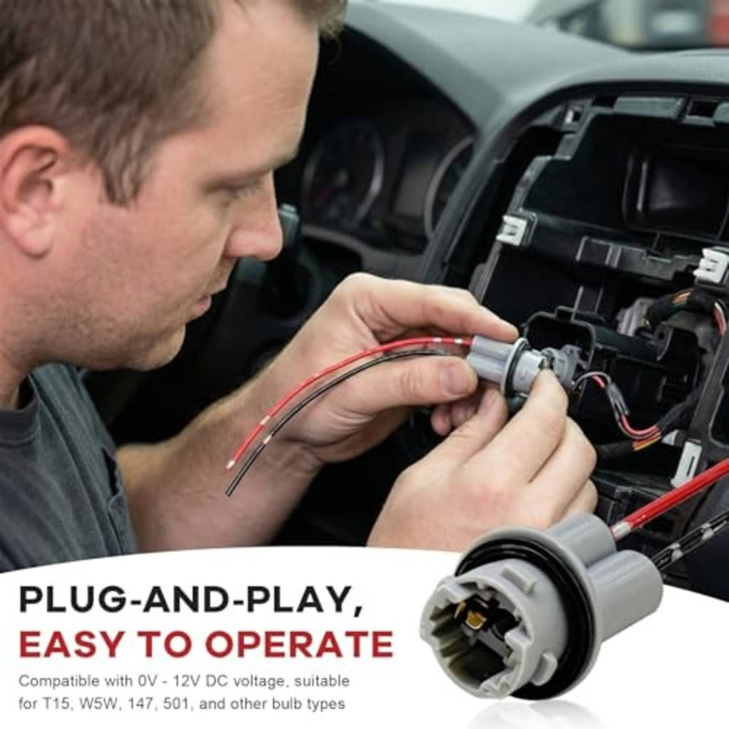 T15 bulb socket pigtail wiring harness adapter, gray connector with red/black wire pigtails