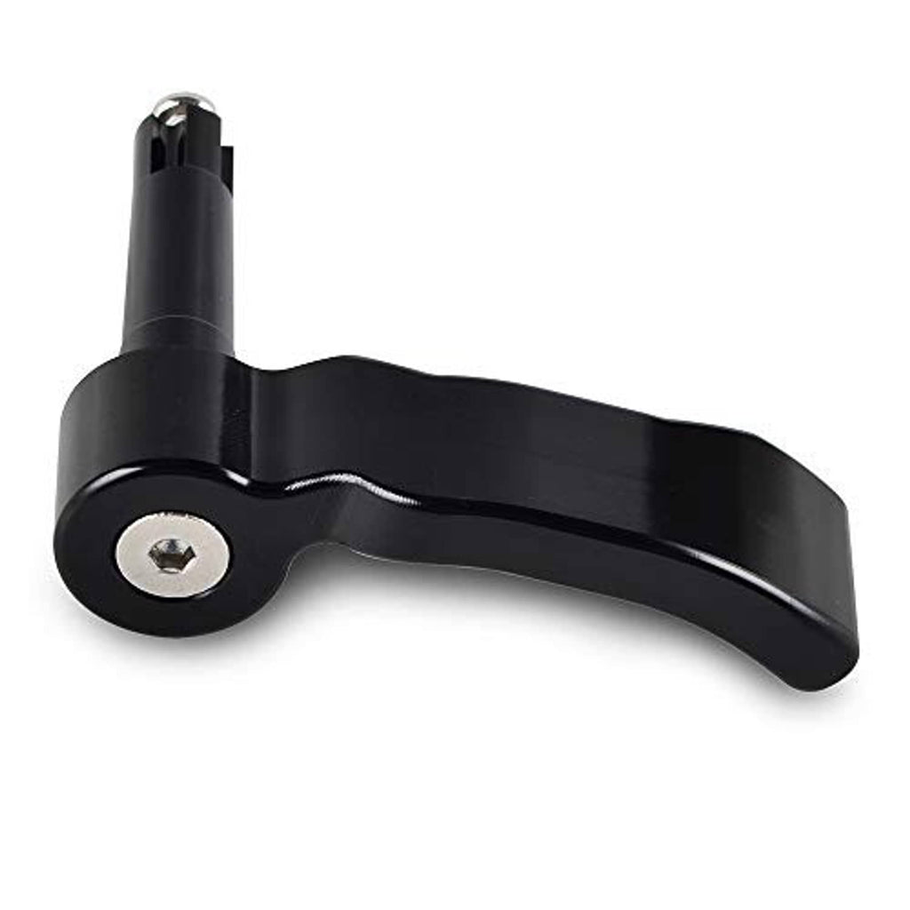Black thumb throttle lever with round mounting base and silver screw