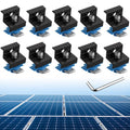Black solar panel end clamps with blue inserts and mounting hardware (10 pack)
