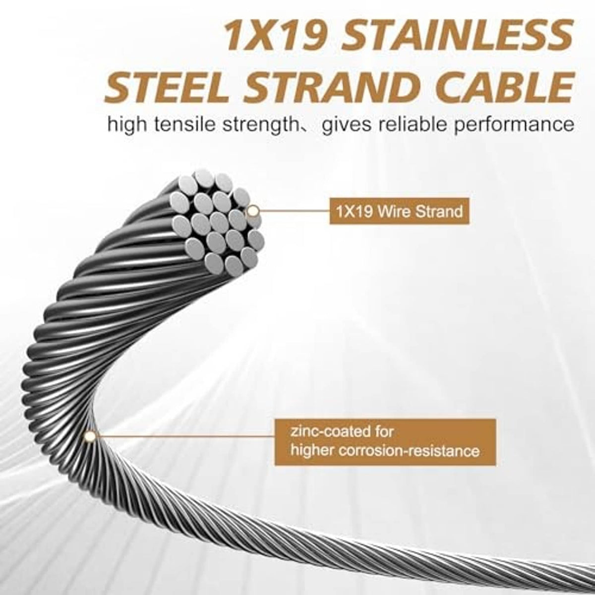 Coiled 1x19 stainless steel control cable wire with zinc-coated strands