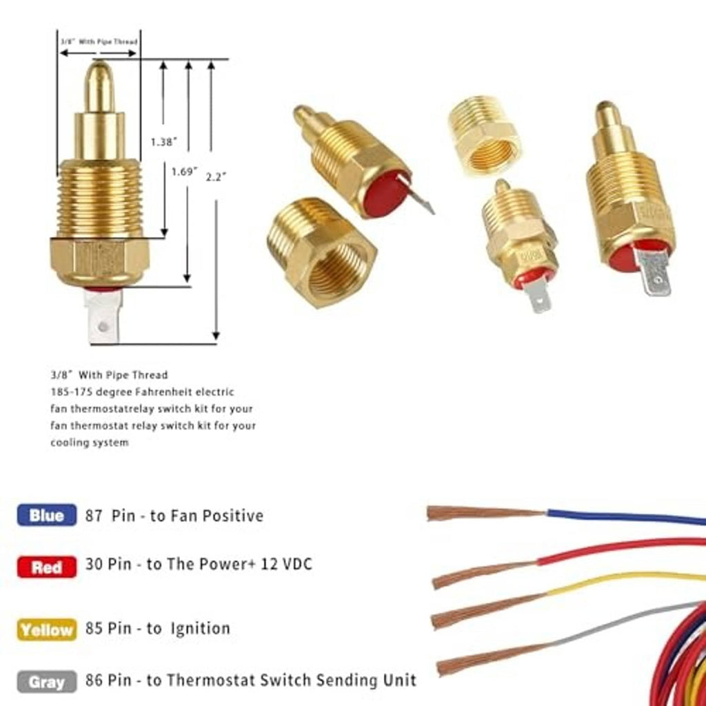 Brass 185-175F thermostat switch adapter set with color wire leads and sensor terminals
