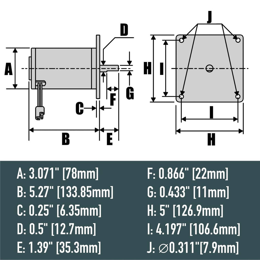 Motor mounting size diagram with labeled dimensions and bracket measurements