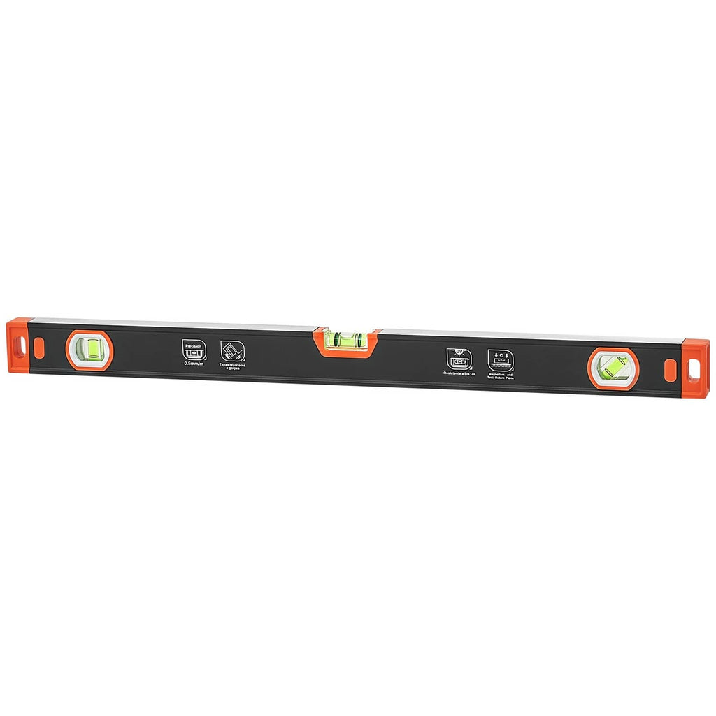 Magnetic torpedo level 9/16/24 set, black body with orange end caps and bubble vials