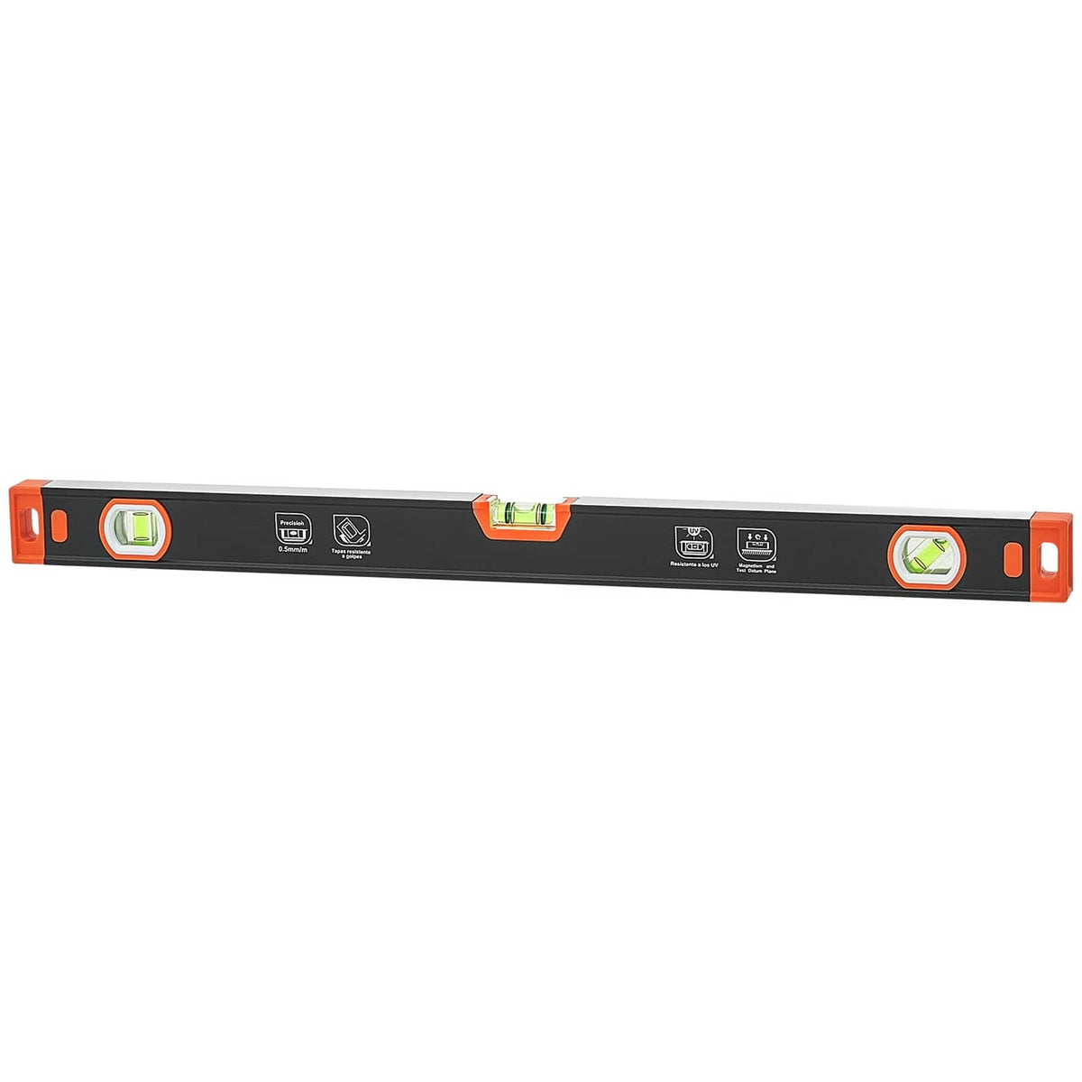 Magnetic torpedo level 9/16/24 set, black body with orange end caps and bubble vials
