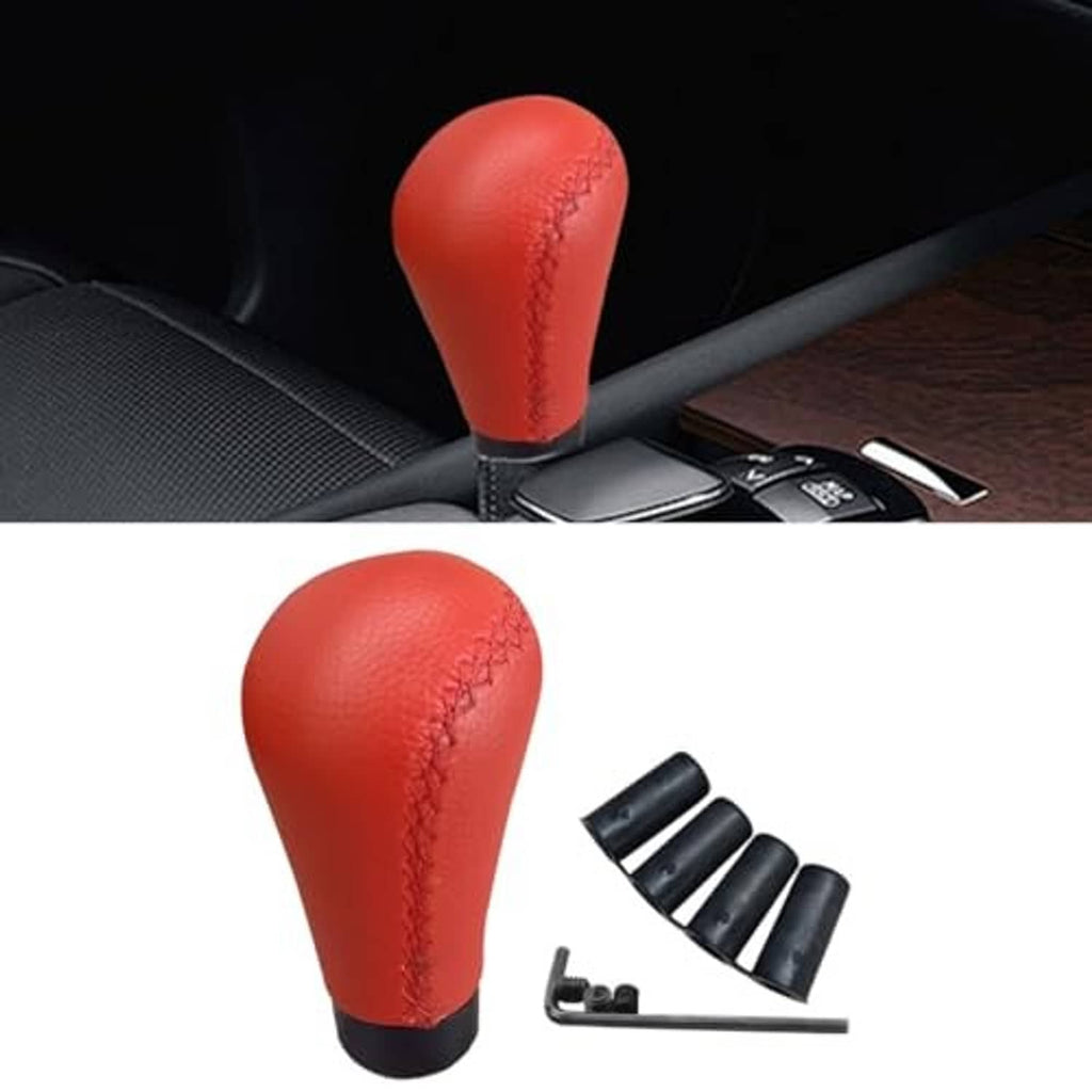 Red leather shift knob with black base and included gear cap set