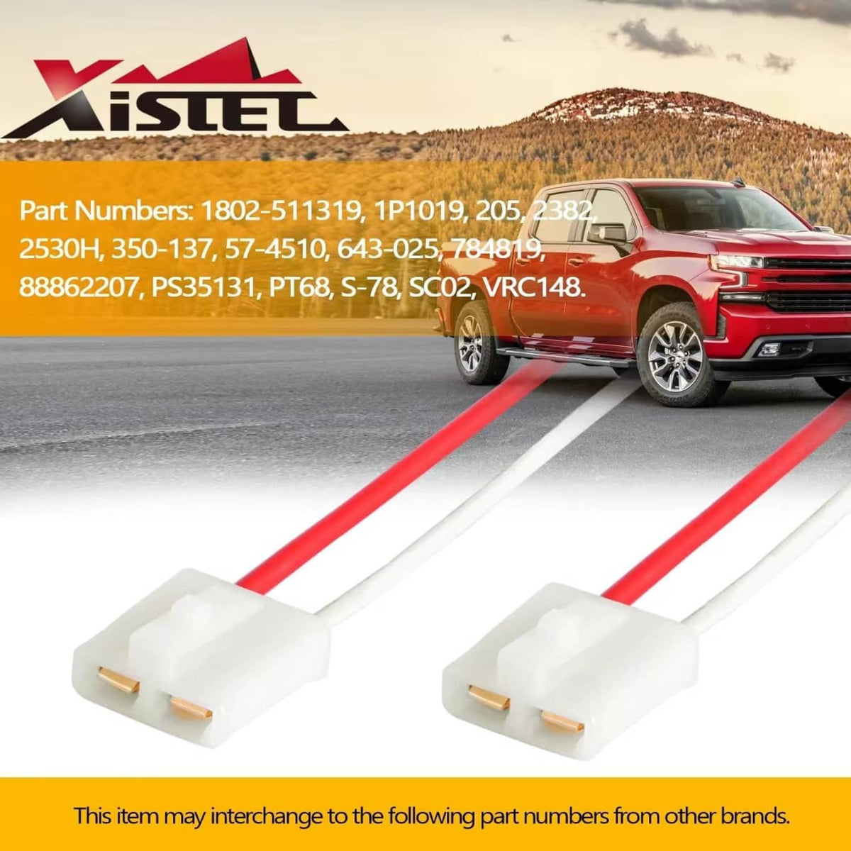 Alternator pigtail connector pair with red wire leads, white plugs, and matching housings
