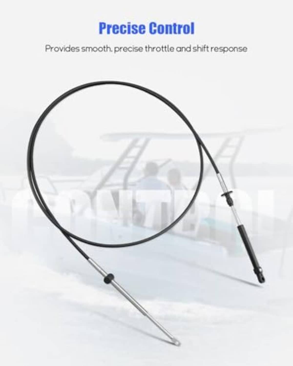 Remote control throttle cable with black loop and metal rods for smooth response