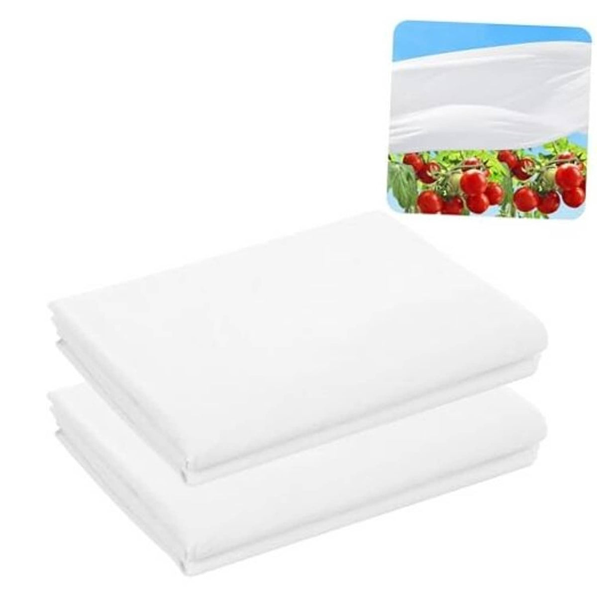 White plant sun protection cloth sheets, neatly stacked with folded edges