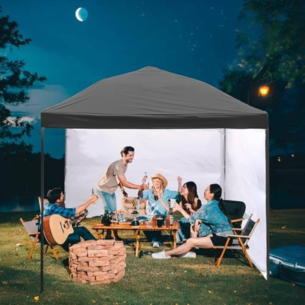 Gray pop-up canopy replacement top with open front and side walls for outdoor events