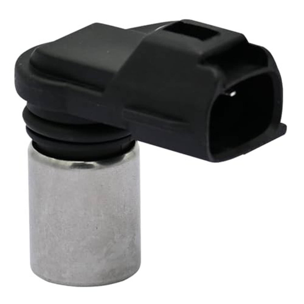 Camshaft position sensor with black plug and cable connector on metal cylinder
