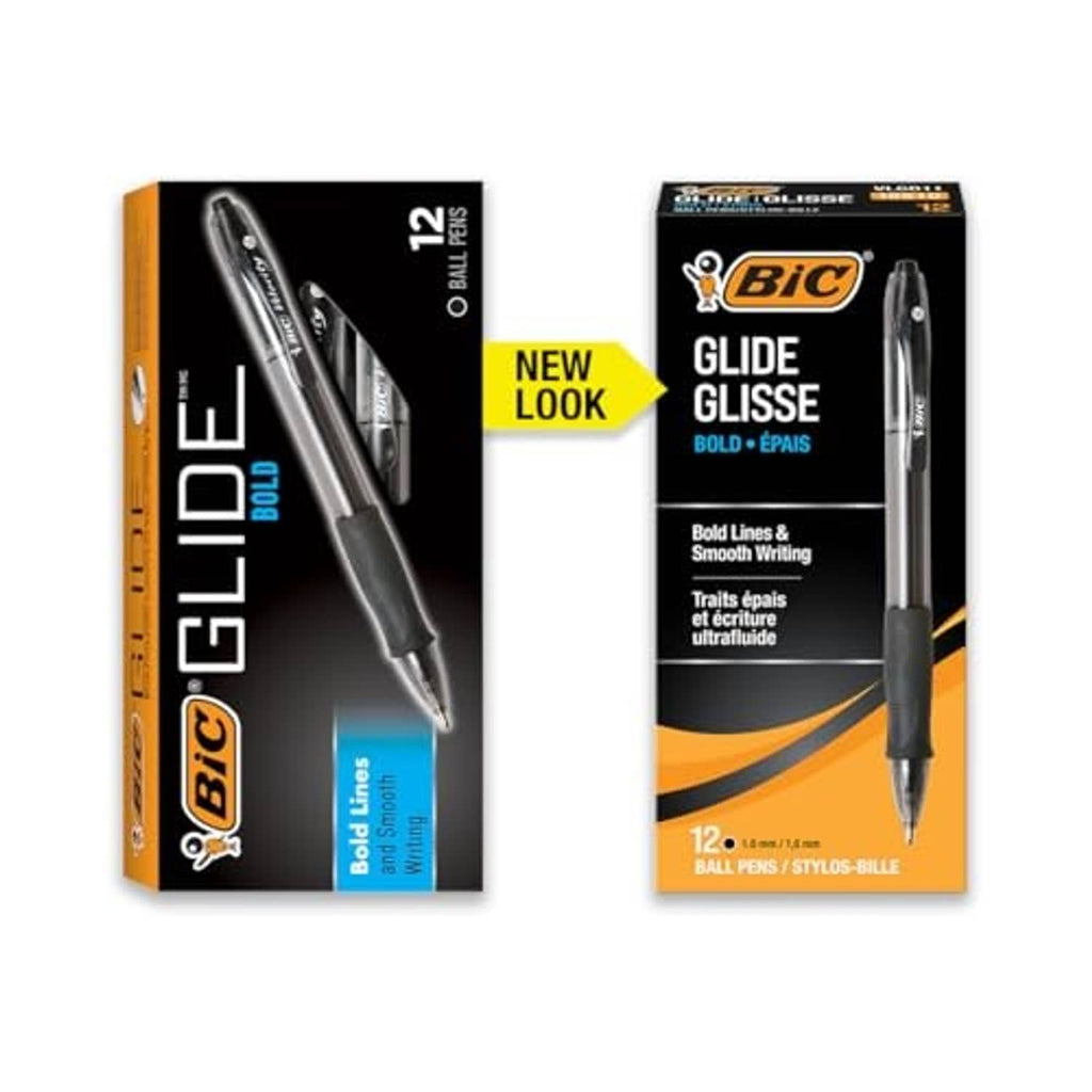 Two-box set of BIC Glide Glisse bold black retractable ballpoint pens, 1.6mm.