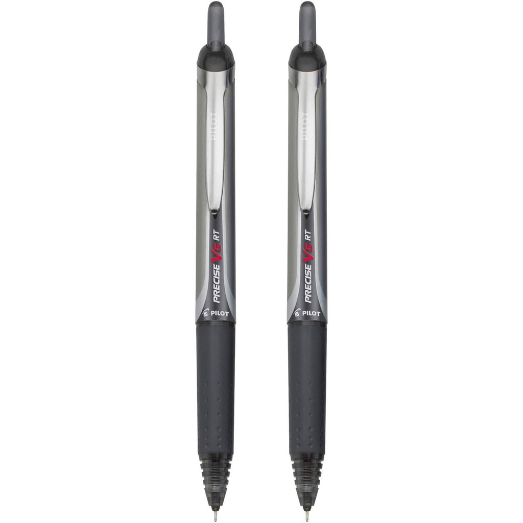 Retractable rolling ball pens, two black barrels with clear grip and metal tip