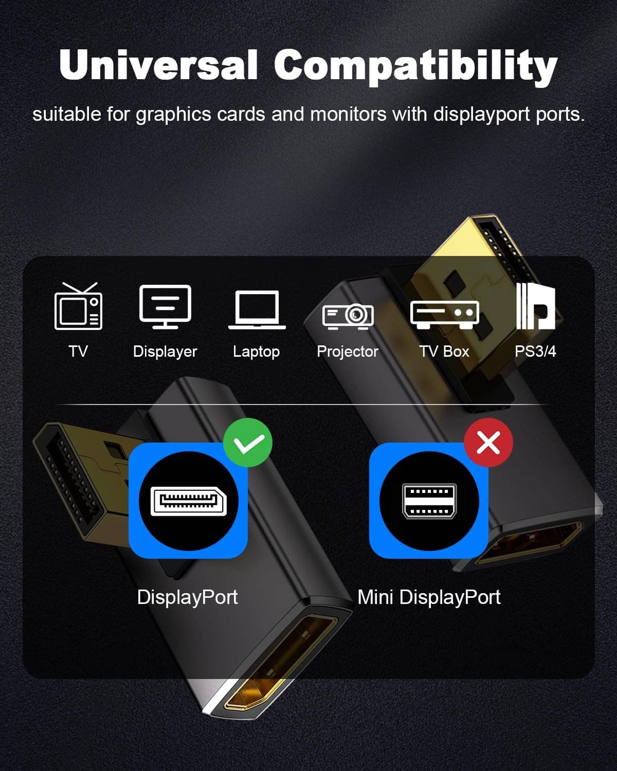 DisplayPort adapter extender with silver jacket and gold-plated pin interface