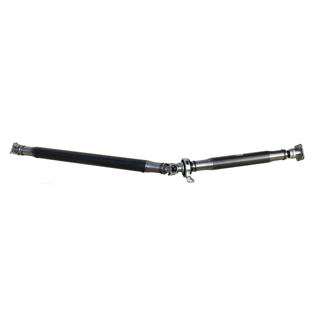 Rear driveshaft prop shaft with metal yokes and black rubber boot sections