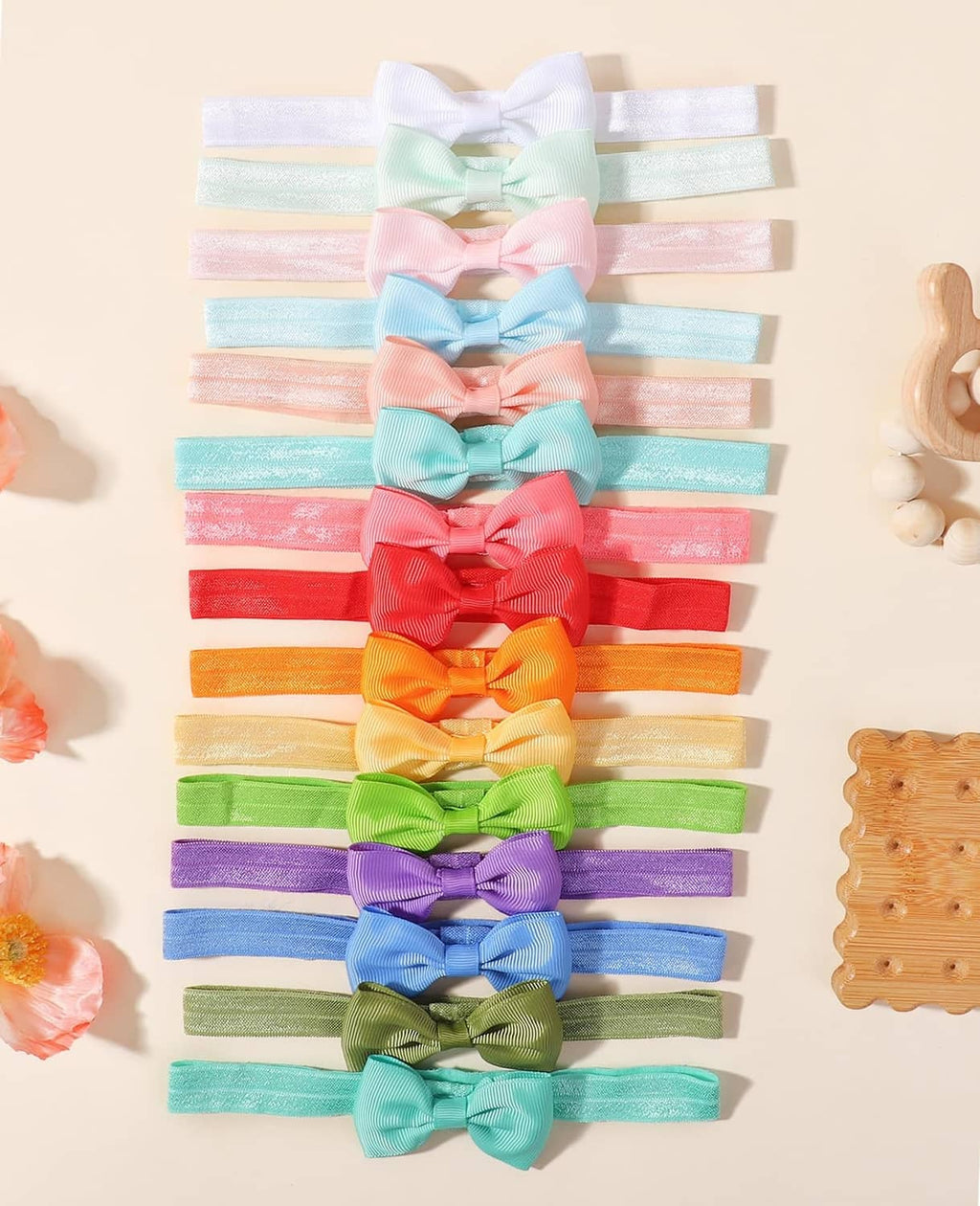 Set of baby headbands with multicolor bows and glittery fabric bands