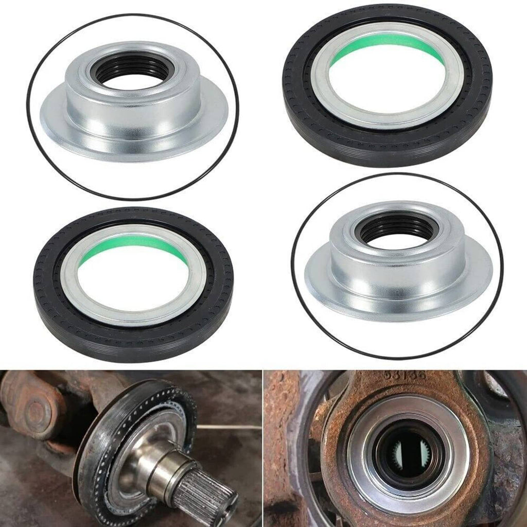 Front axle seal and greaseable U-joint kit with four rubber seal rings and metal caps
